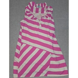 Southern Frock Dress Sleeveless Pink White Striped Beachy Coastal XL Collared